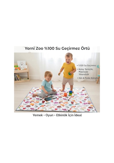 Zoo Sıvı Geçirmez Mama Sandalyesi Altı İçin Yer Örtüsü, Masa Örtüsü, Makinada Yıkanabilir, Ekoteks 100 Sertifikalı, 145x150 Cm