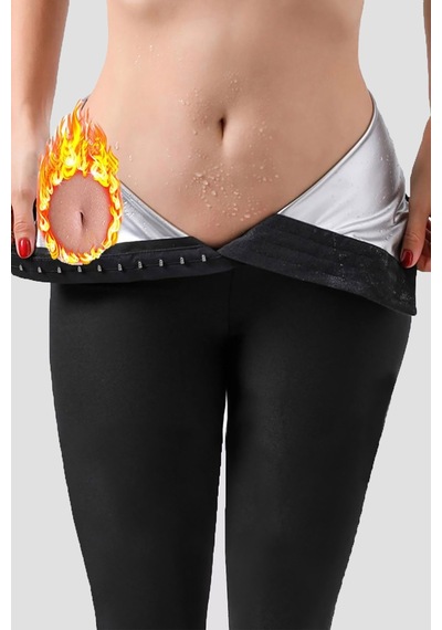 Young Fit Sauna Termal Tertleme Taytı Agraflı Yüksek Bel Siyah Tayt Siyah