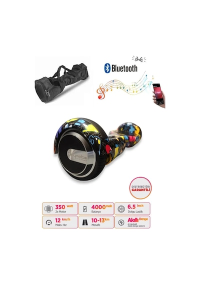 Citymate Hoverboard 6.5 inch Elektrikli Kaykay Scooter Full Ledli Bluetooth Hoparlörlü Çanta Hediye D01