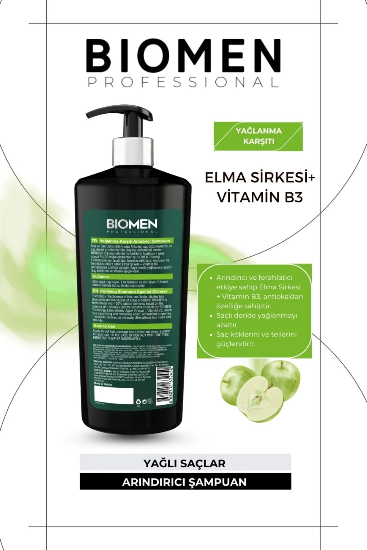 Professional Elma Sirkesi&vitamin B3 Yağlanma Karşıtı Arındırıcı Şampuan 1000 Ml Tüm Saçlar