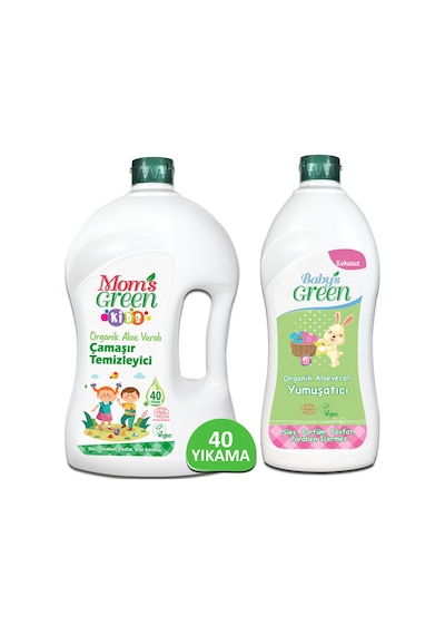 Mom's Green 1500 Ml Çocuk Organik Çamaşır Temizleyici ve 750 Ml Organik Bebek Çamaşır Yumuşatıcı  2'li Set