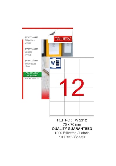 Bilgisayar Etiketi Tw-2312 70x70 Mm 100 Lü Lazer Etiket 1 Paket Tanex Davetiye Kargo Koli Kutu Etiketi