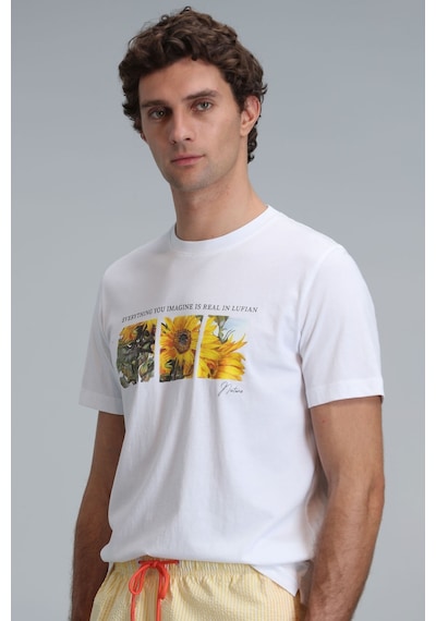 Lufian Erkek June Modern Grafik T-shirt 111020192 Beyaz