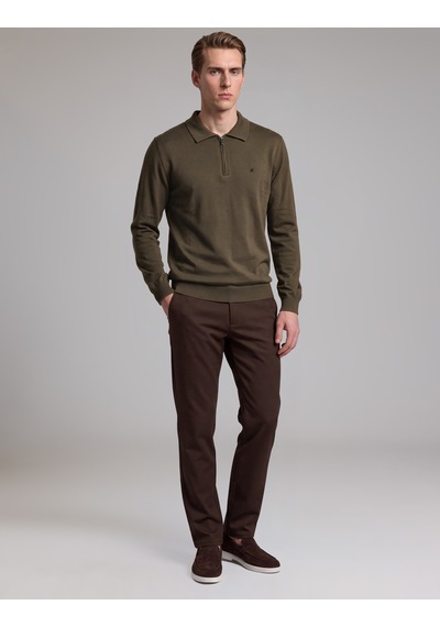 Pierre Cardin Haki Slim Fit Fermuarlı Polo Yaka Basic Triko Kazak 50333917-vr027