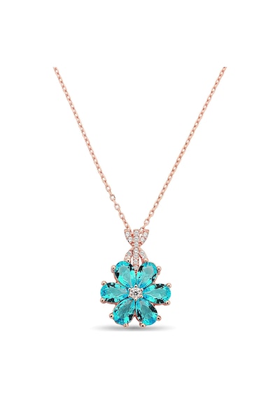 925 Ayar Gümüş Mavi Taşlı Rose Çiçek Kolye - 23167202 Rose Gold