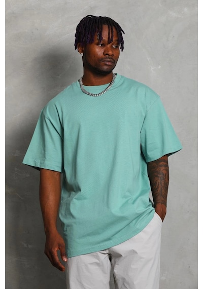 Wear Vexel Erkek Düz Yazlık Kısa Kol Tişört Bisiklet Yaka Oversize T-shirt - Mint Yeşili Çok Renkli