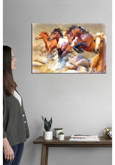 Koşan Vahşi Atlar Dekoratif Duvar Kanvas Tablosu 50x35