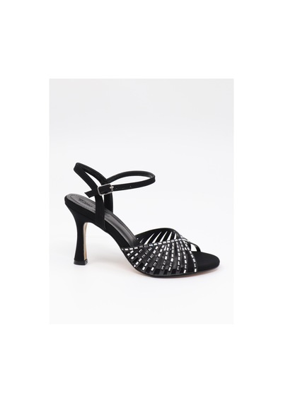 Nesilshoes Nesil Shoes Pine 134 Siyah Taşlı Topuklu Dekolte Kadın Sandalet