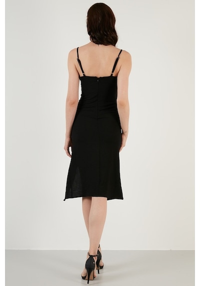 Lela Halter Yaka Ip Askılı Yırtmaçlı Bayan Elbise 6057149 Siyah