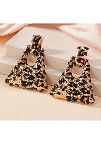 Leopar Desen Gösterişli Küpe Altın