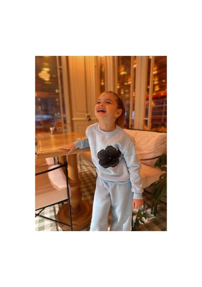 Yale Kids Kız Çoçuk Çiçek Tasarım 2 Li Takım Mavi