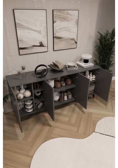 Asra Trend Lüks Konsol Tv Ünitesi %100 Mdf Salon Ve Yemek Odası Ünitesi Knsl05 Koyu Gri