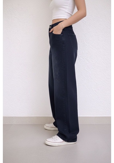 St.poll Eskitme Yıkama Vintage Unisex Baggy Jean Pantolon Lacivert