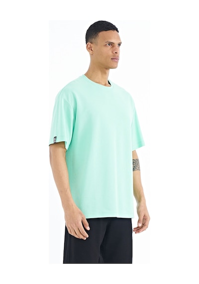 Tommylife Tommy Life Su Yeşili Kol Arma Detaylı Basic Oversize Erkek T-shirt - 88193 SU YEŞİLİ