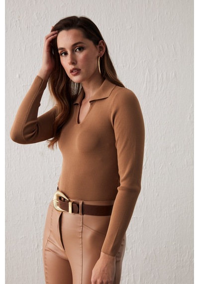 Sateen Polo Yaka Triko - Vizon-132064 Vizon