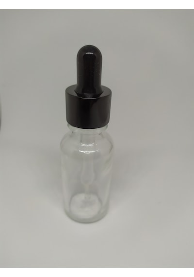 20Ml Cam Şeffaf Şişe İnce Cam Damlalık Siyah Metalik Kapak (10Ad)