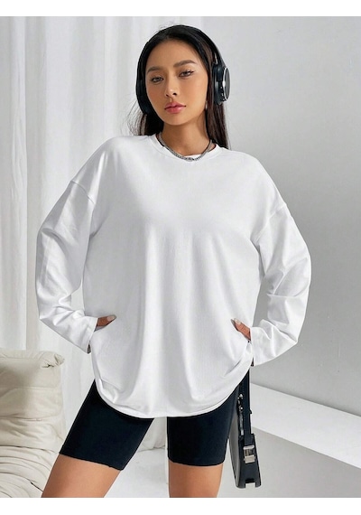 Startmore Beyaz Beyaz Kadın California Özel Sırt Baskılı Oversize Bisiklet Yaka