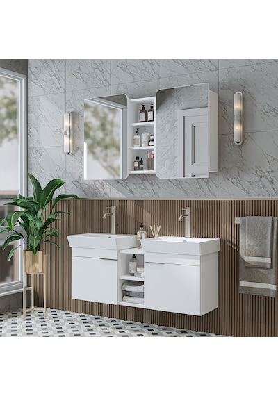 Likya 2 Kapaklı Ve Açık Raflı Mdflam 2 Lavabolu 120 Cm Banyo Dlp