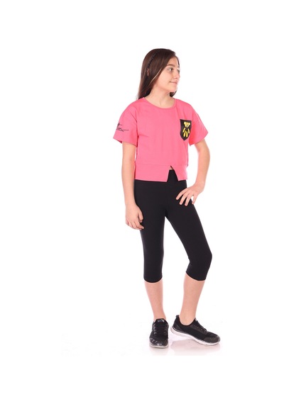 Toontoy Kids Toontoy Kız Çocuk Göğsü Ayıcık Baskılı Kaprili Takım Fuşya