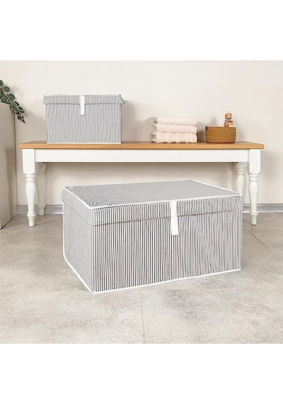 Çok Amaçlı Düzenleyici Kapaklı Sandık Tipi Kutu Hurç Organizer 3 Lü Set Gri, Mega 60 X 40 X 30 Çok Renkli