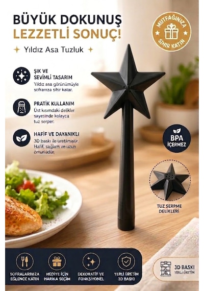 3d Baskı Sihirli Değnek Tuzluk Ve Baharatlık Magic Wand Salt Shaker - Siyah