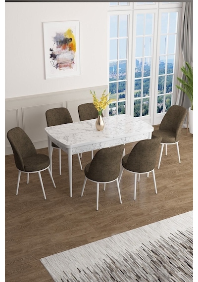 Canisa Han Serisi 70x114 Açılabilir Mdf Mutfak Masası Takımı Beyaz Mermer Desen Masa 6 Kahverengi Sandalye Masa Beyaz Mermer Desen Sandalye Kahve Canisa Han Serisi 70x114 Açılabilir Mdf Mutfak Masası Takımı Beyaz Mermer Desen Masa 6 Kahverengi Sandalye Masa Beyaz Mermer Desen Sandalye Kahve
