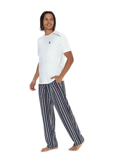 U.s. Polo Assn. 18905 Erkek Bisiklet Yaka Kısa Kol Şortlu 3'lü Pijama Takım Ekru