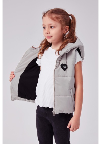 Benitto Kids Kapüşonlu Kız Çocuk Şişme Yelek 51307 Gri