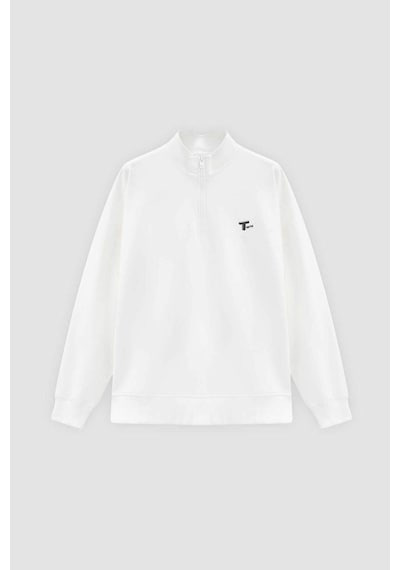 D's Damat Oversize Ekru Düz Yarım Fermuarlı Pamuklu Mevsimlik Sweatshirt 2ECE25ORT2796 Ekru