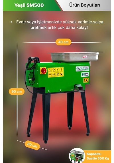 Yeşil Makina Sm500 Salça Makinesi 220 V. 3 Hp.