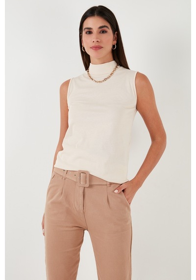 Lela Pamuklu Kolsuz Dik Yaka Bayan T Shirt 5865710 Taş