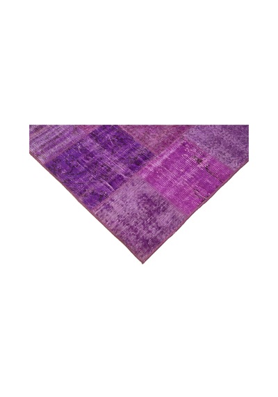 Bespoky Mor Geometrik Eskitme Patchwork Salon Halısı El Dokuma