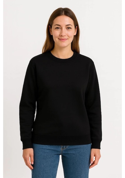 Primemagazam Kadın 3 İplik Pamuklu Düz Bisiklet Yaka Sweatshirt - Siyah Çeşitli