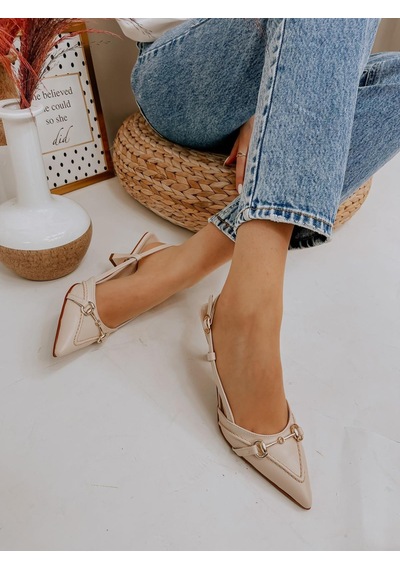 Ervanın Butiği Bej Deri Moss Toka Detay Kadın Stiletto-3649