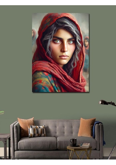 Kanvas Tablo Kırmızı Şallı Kız 100cmx140cm