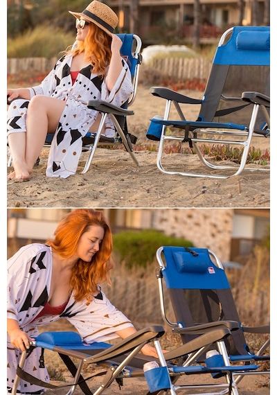 Beach Star Light Alüminyum 5 Kademeli, Tam Yatar Pozisyon, Plaj Şezlong Sandalye Mavi