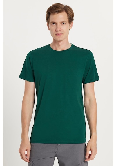 Tudors Unisex Slim Fit Dar Kesim %100 Pamuk Yumuşak Dokulu Yeşil Bisiklet Yaka Tişört-34611 Yeşil