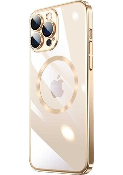 Apple Uyumlu iPhone 14 Pro Kılıf Wireless Şarj Özellikli Sert Pc Zore Riksos M-safe Kapak Gold
