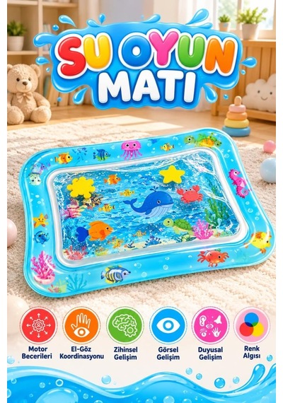 Tıfıl Toys Su Dolu Yüzey İle Eğlenceli Bebek Sulu Oyun Ve Aktivite Matı Mavi Renkli 66 X 50 Cm Oyun Alanı