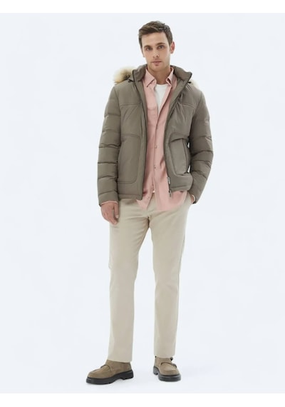 Kip Vizon Regular Fit Kapüşonlu Casual Dokuma Mont VIZON