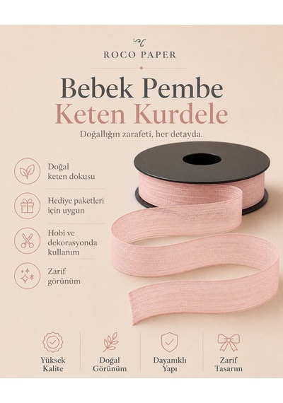 Bebek Pembe Keten Kurdele 2,5cmx20metre, Hediye Paketi Ve Hobi Şe Standart