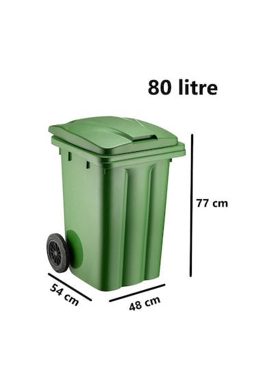 Omnipazar Sy-6503 Eko Tekerlekli Kapaklı Plastik Çöp Konteyneri 80 Lt Yeşil Yeşil