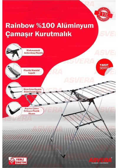 Yakut Serisi - Rainbow %100 Alüminyum Çamaşır Kurutmalık - Full-alüminyum Çamaşır Kurutma Askısı Gri