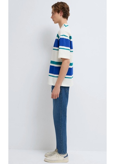 Mavi M0613331-70057 Basic Çizgili Tişört Loose Fit Tişört Erkek T-shirt Beyaz