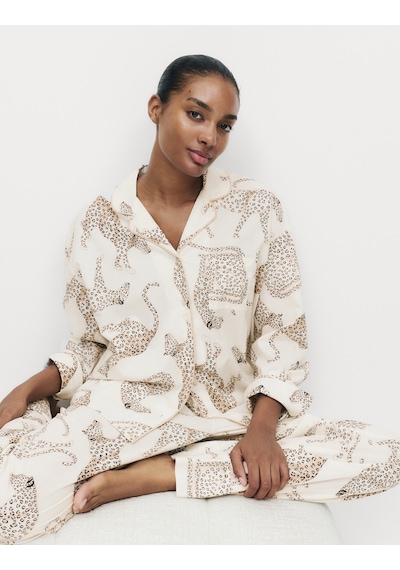 Marks & Spencer Saf Pamuklu Desenli Pijama Üstü T37003656T Krem Mix