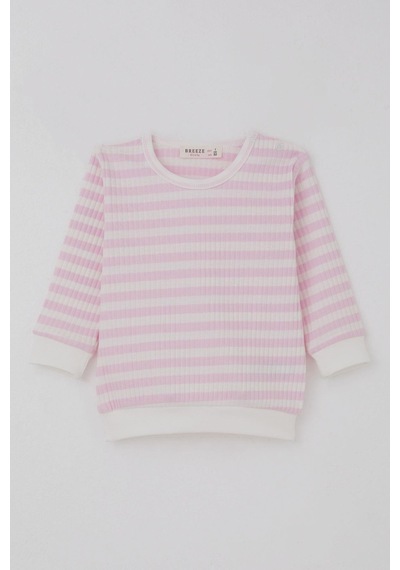 Breeze Kız Bebek Pijama Takımı Omuzdan Patlı Kendinden Desenli 4 Ay-1 Yaş, Pembe