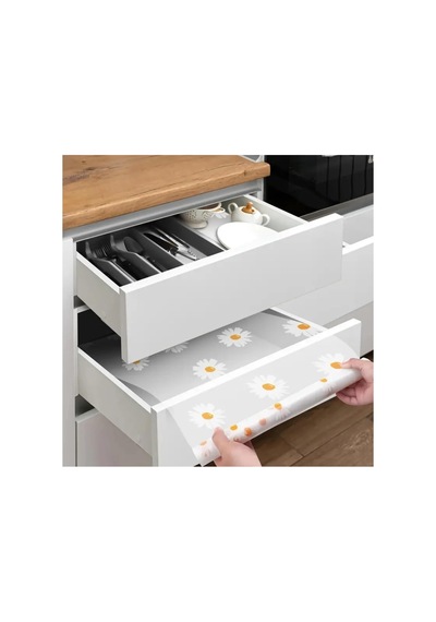 Mutfak Eva Shelf Liner Şeffaf Astar Kaymaz Dolap İçi Çekmece Örtüsü Papatya Desen Mat 45cmx10 Metre Diğer
