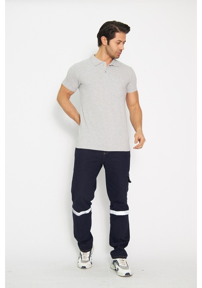 T-shirt Polo Yaka Kısakol %100 Pamuk Cepli Gri