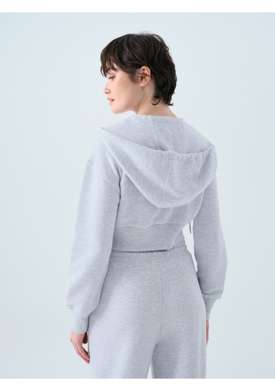 Crop Kadın Sweatshirt Gri Melanj