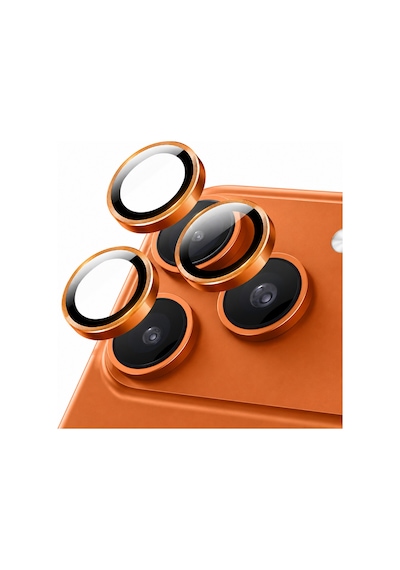 Safir Lens İphone 17 Pro Max Uyumlu Kolay Kurulum Aparatlı Alüminyum Çerçeveli 9h Kamera Lens Koruyucu Turuncu
